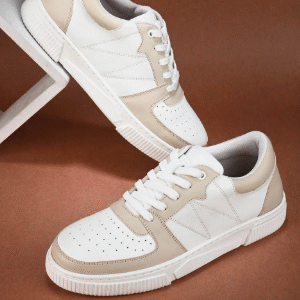 White & Beige Colourblocked Lightweight Sneakers